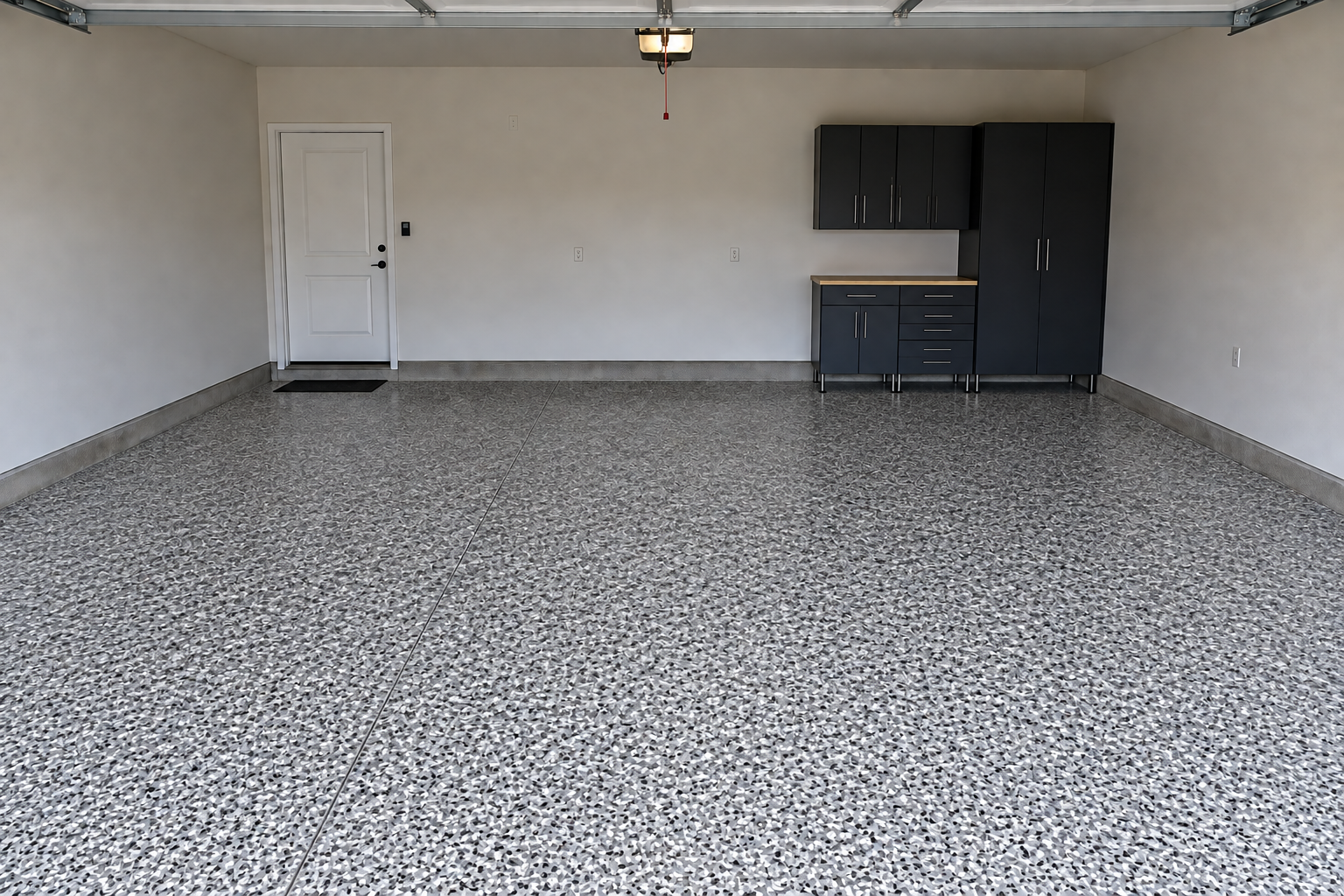 The same generated garage with a flake floor concept in black, white & gray